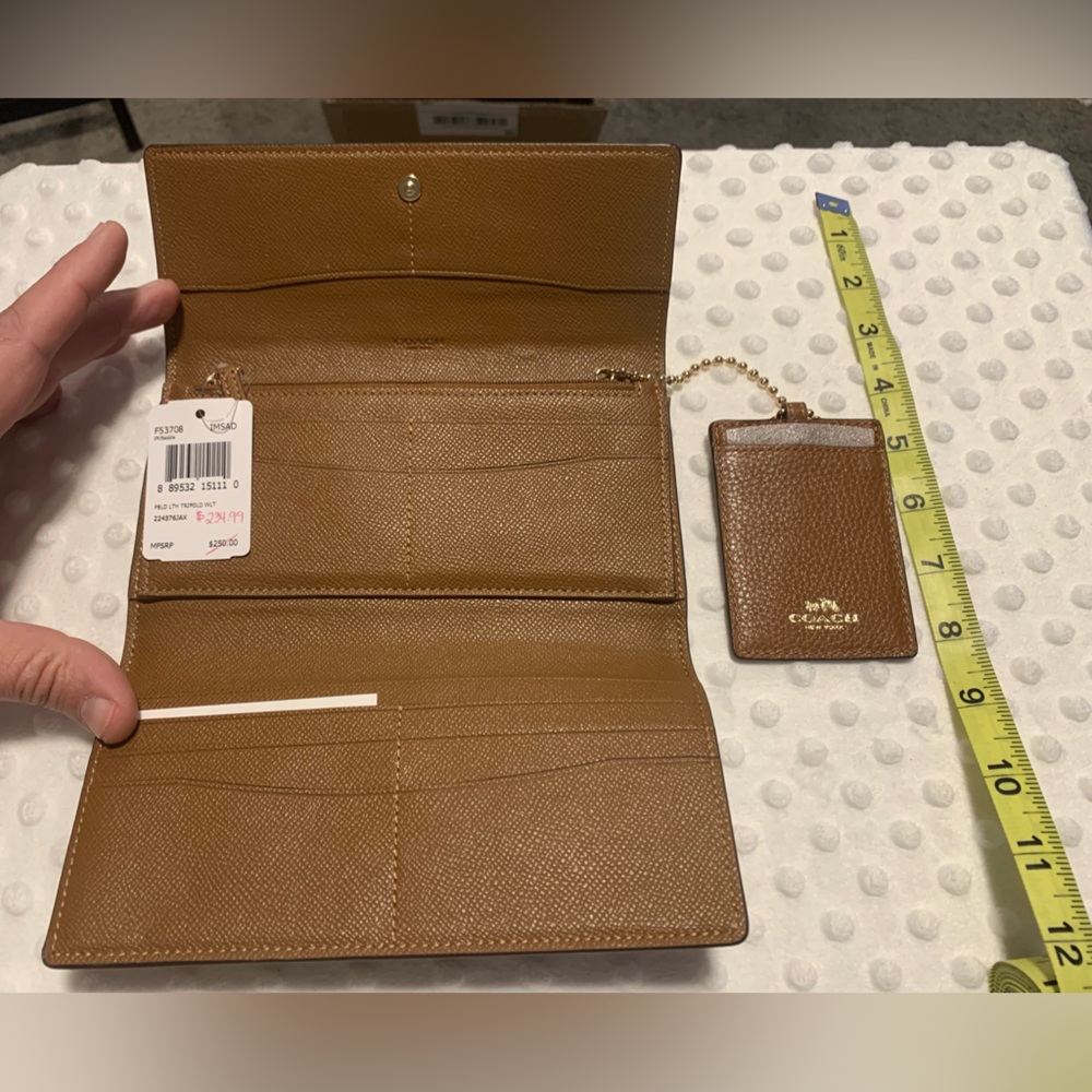Coach trifold brown leather wallet
